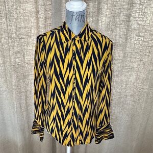 Winter Kate Navy/Gold Chevron Print Blouse, size XS